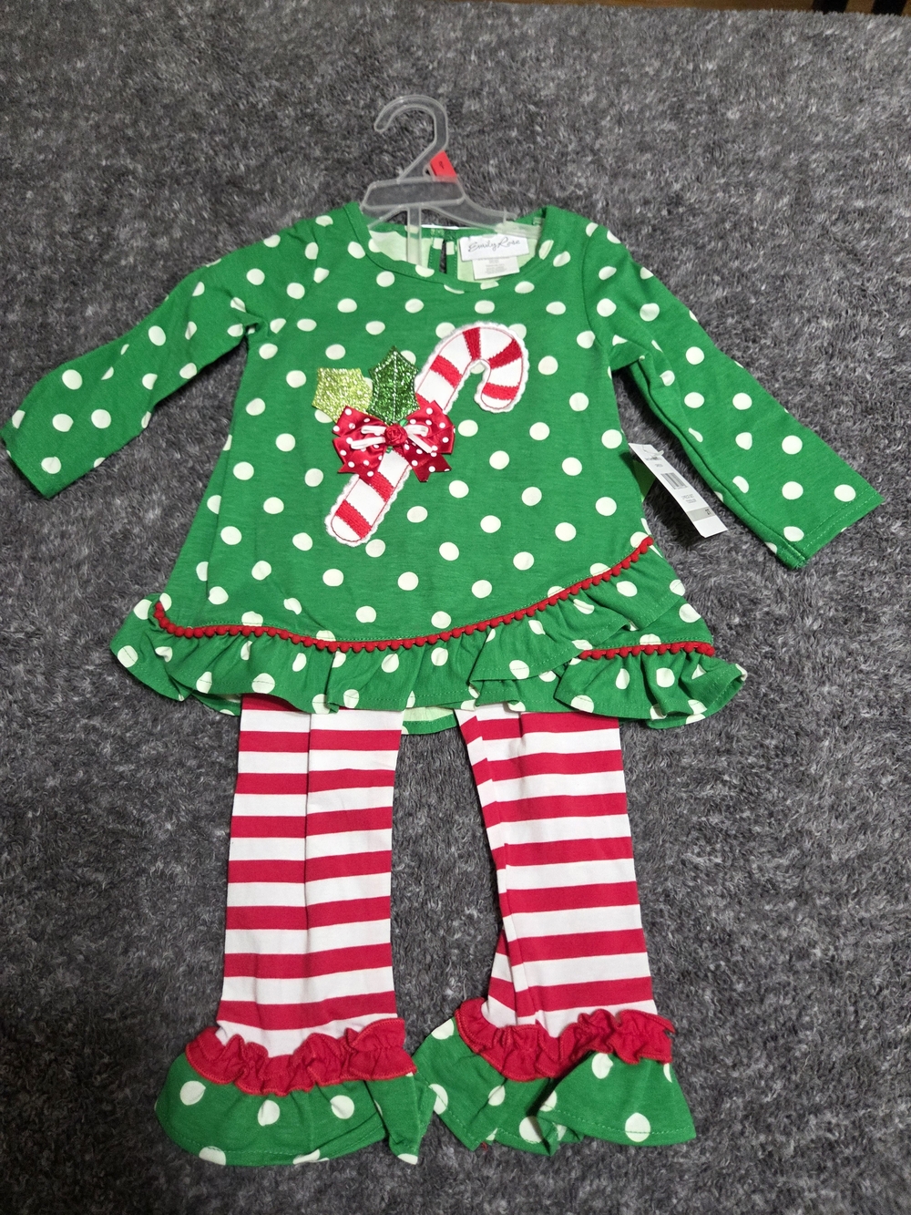 Green Polka Dot Candy Cane Holiday Two-Piece Outfit